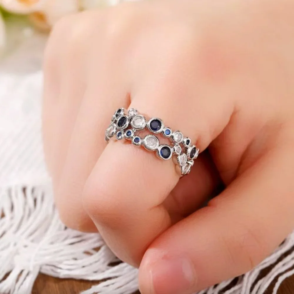 NEW 18k White Gold Sapphire Diamond Ring Band - Picture 7 of 7